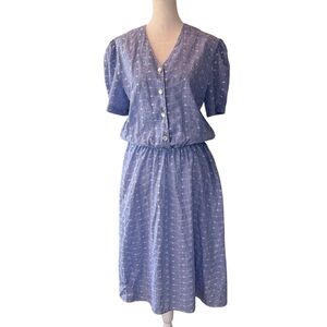 California‎ Look Blue 90s Embroidered Dress Cottagecore Prairie USA Made 12 VTG